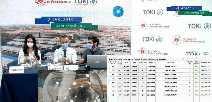 TOKİ Diyarbakır 4. Otosanayi İşyeri Kura Sonuçları